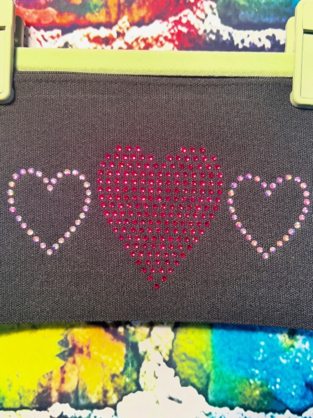 Heart Trio Rhinestone Zipper Pouch [37R]